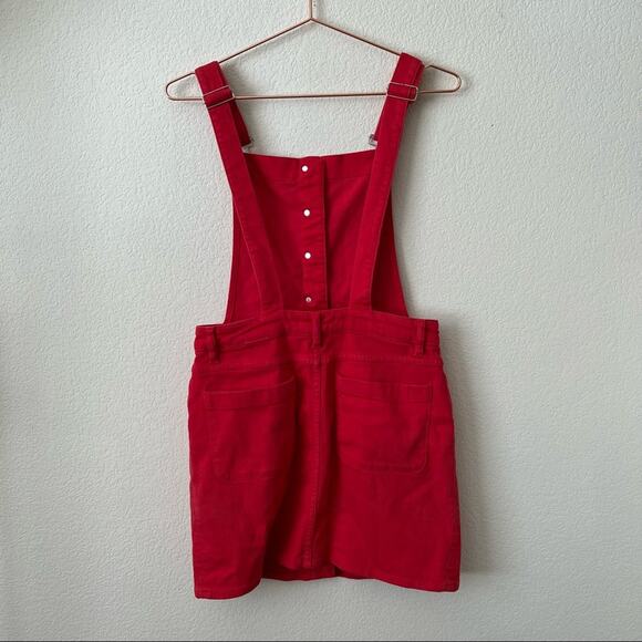 Maje Rira Denim Mini Dress Red Bib Overalls Skirt red orange - Picture 6 of 9
